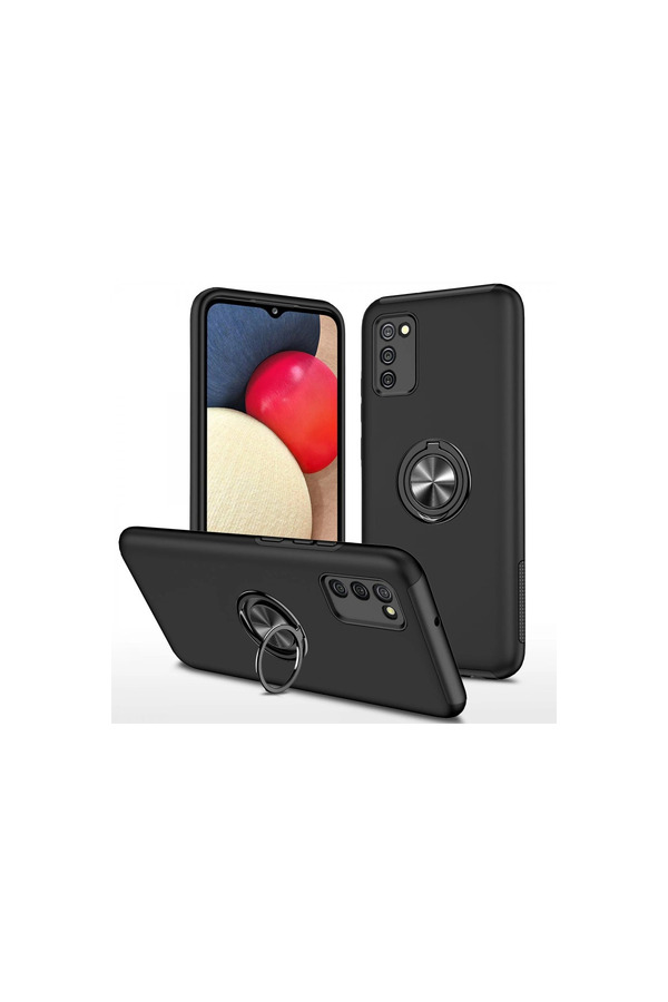 Evimdeyokyok Samsung Galaxy A02S Kılıf Elit Yüzüklü Kapak - Siyah