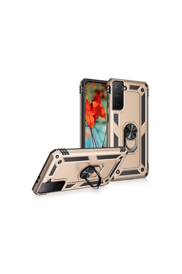 Evimdeyokyok Samsung Galaxy S21 Kılıf Sofya Yüzüklü Silikon Kapak - Gold