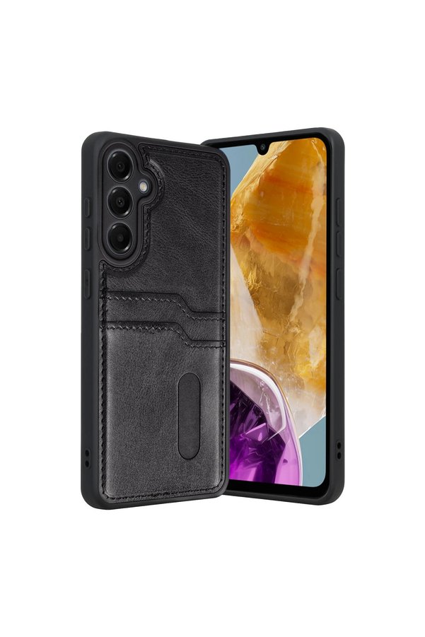 Evimdeyokyok Samsung Galaxy M15 Sara Kartvizitli Deri Kılıf - Siyah
