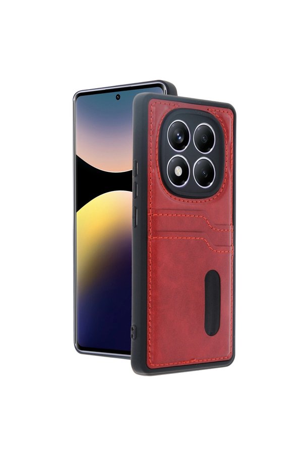 Evimdeyokyok Xiaomi Redmi Note 14 Pro 5G Kılıf Sara Kartvizitli Deri Kılıf - Kırmızı