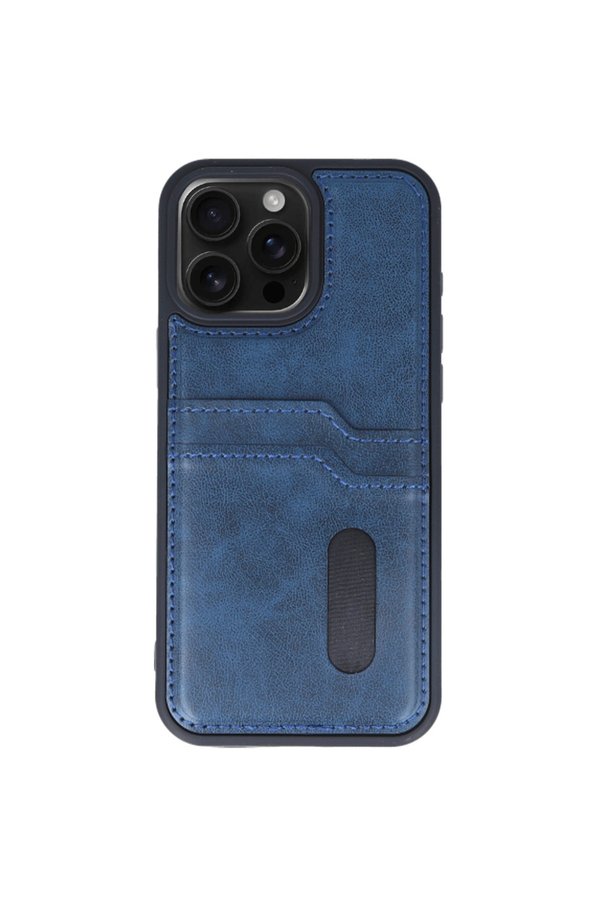 Evi̇mdeyokyok Apple İphone 15 Pro Max Kılıf Sara Kartvi̇zi̇tli̇ Deri̇ Kılıf - Laci̇vert