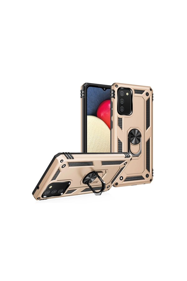 Evimdeyokyok Samsung Galaxy A02S Kılıf Sofya Yüzüklü Silikon Kapak - Gold
