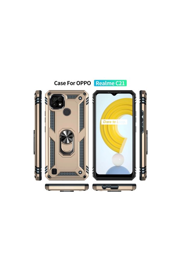 Evi̇mdeyokyok Realme C21 Kılıf Sofya Yüzüklü Si̇li̇kon Kapak - Gold