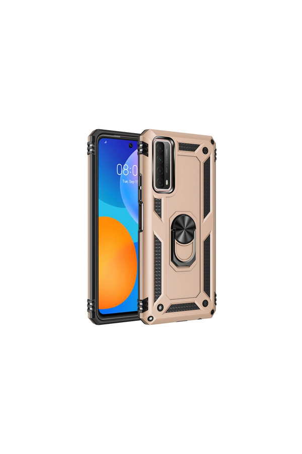 Evimdeyokyok Huawei P Smart 2021 Kılıf Sofya Yüzüklü Silikon Kapak - Gold