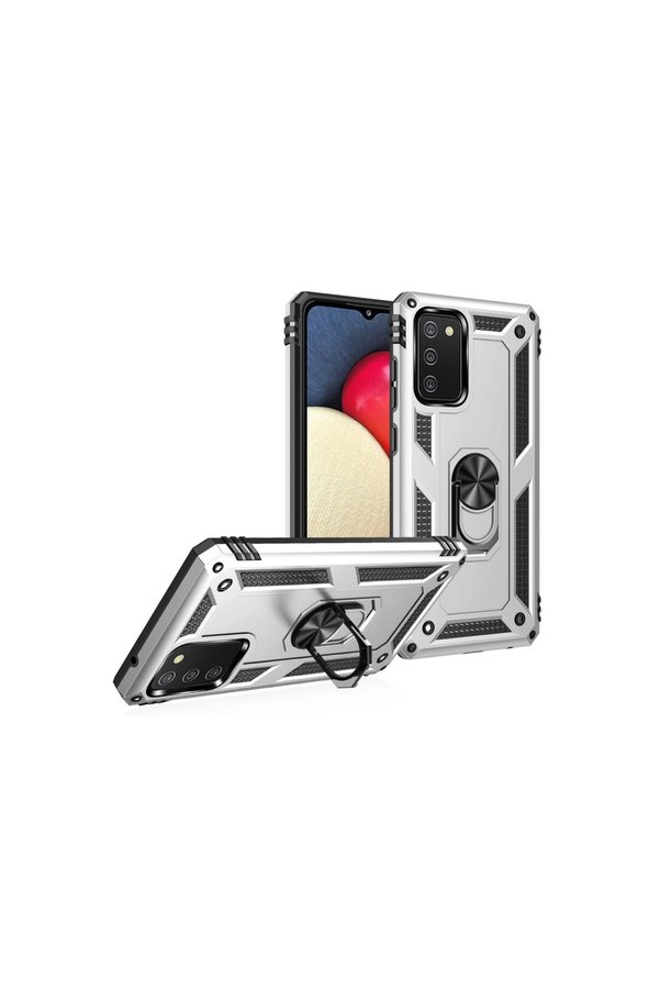 Evimdeyokyok Samsung Galaxy A02S Kılıf Sofya Yüzüklü Silikon Kapak - Gümüş