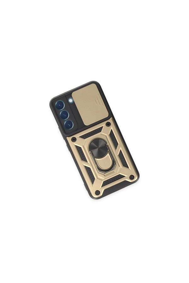 Evi̇mdeyokyok Samsung Galaxy S23 Kılıf Pars Lens Yüzüklü Si̇li̇kon - Gold