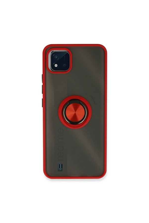 Evimdeyokyok Realme C11 2021 Kılıf Montreal Yüzüklü Silikon Kapak - Kırmızı