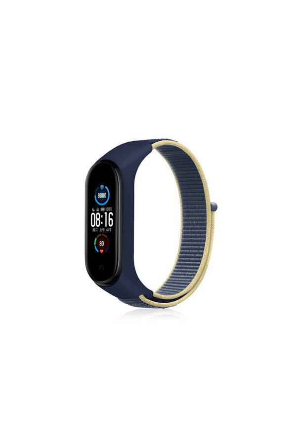 Evimdeyokyok Xiaomi Mi Band 4 Hasırlı Cırtcırtlı Kordon - Sarı-Lacivert