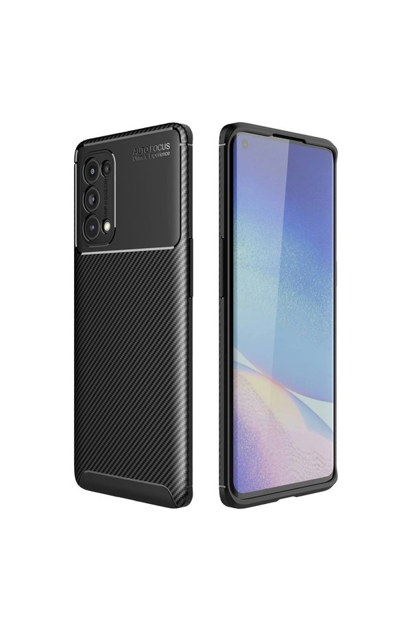 Evimdeyokyok Oppo Reno 5 Pro Kılıf Auto Focus Karbon Kapak - Siyah