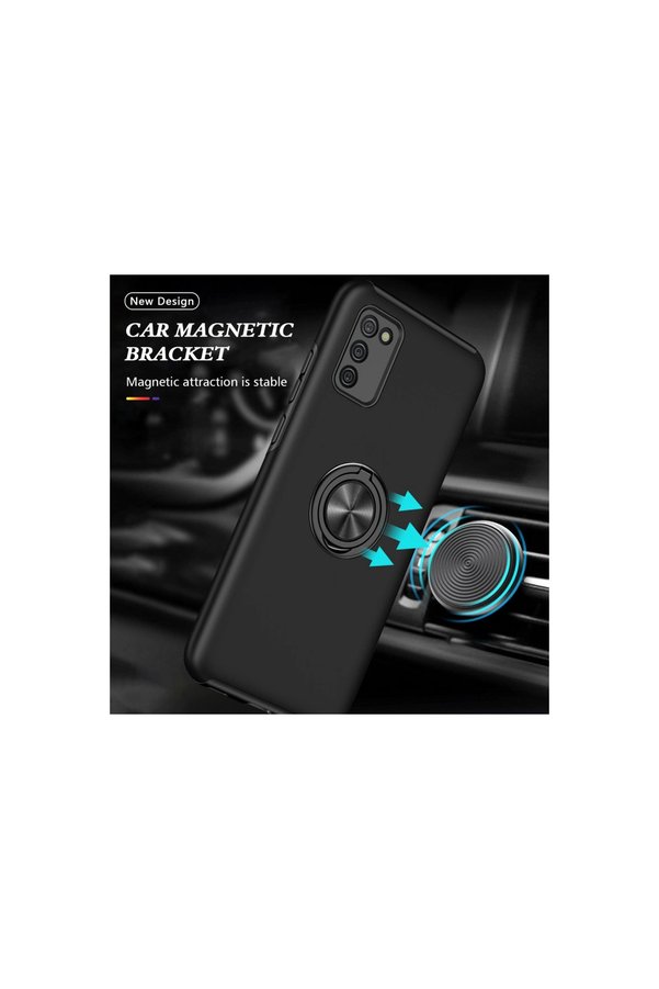 Evimdeyokyok Samsung Galaxy A02S Kılıf Elit Yüzüklü Kapak - Siyah