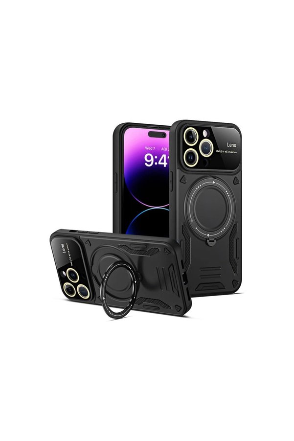 Evimdeyokyok Apple İphone 16 Pro Kılıf Joy Lens Standlı Kapak - Siyah