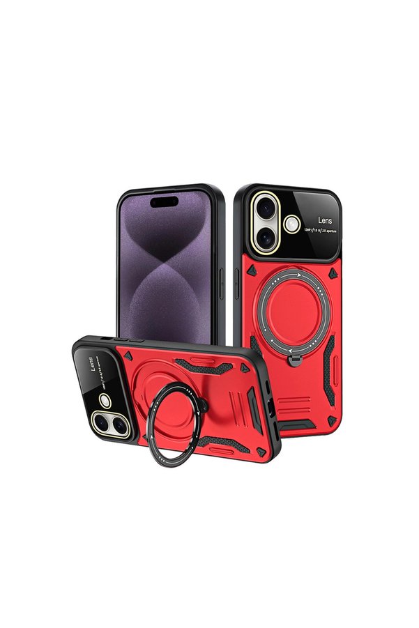 Evimdeyokyok Apple İphone 16 Kılıf Joy Lens Standlı Kapak - Kırmızı