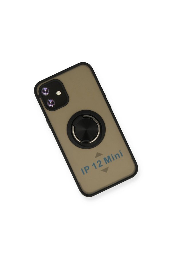 Evimdeyokyok Apple İphone 12 Mini Kılıf Montreal Yüzüklü Silikon Kapak - Siyah