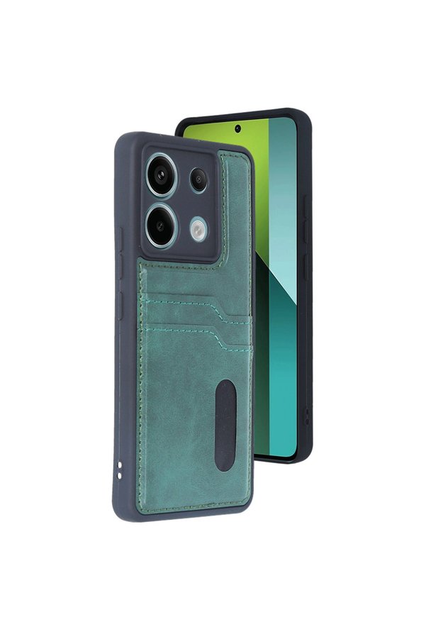 Evimdeyokyok Xiaomi Redmi Note 13 Pro 4G Kılıf Sara Kartvizitli Deri Kılıf - Koyu Yeşil