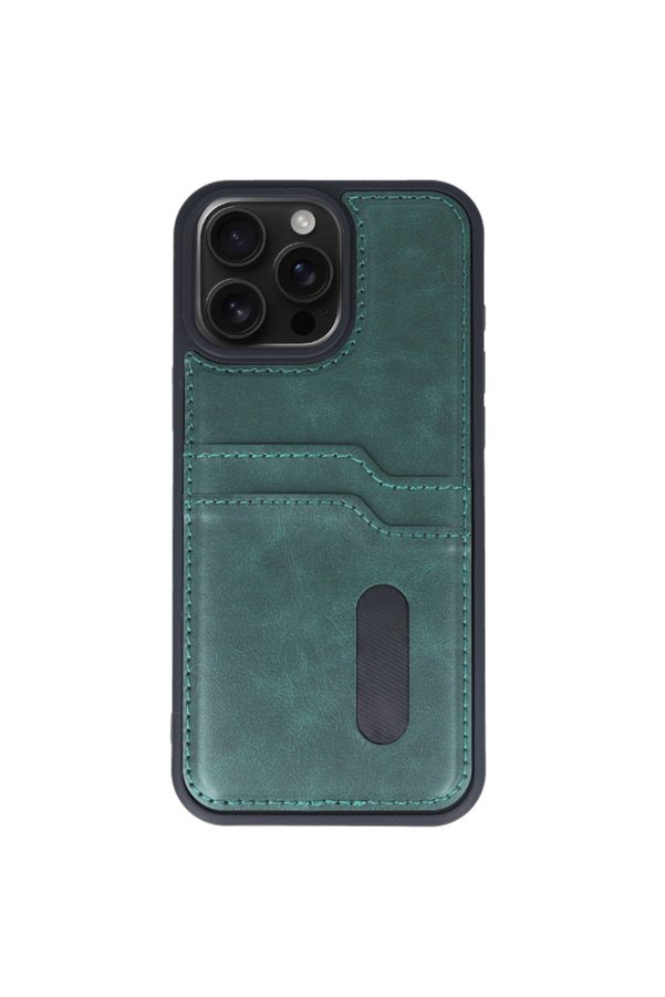 Evi̇mdeyokyok Apple İphone 14 Pro Max Kılıf Sara Kartvi̇zi̇tli̇ Deri̇ Kılıf - Koyu Yeşi̇l