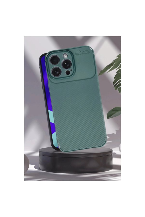 Evimdeyokyok Apple İphone 16 Pro Max Kılıf Auto Focus Karbon Kapak - Koyu Yeşil