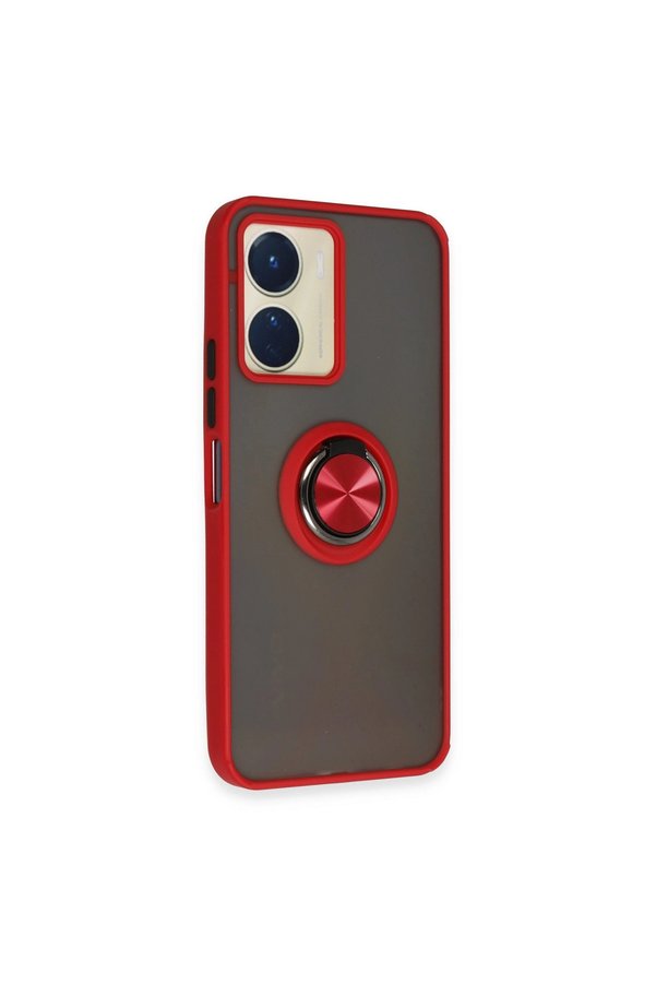 Evimdeyokyok Vivo Y16 Kılıf Montreal Yüzüklü Silikon Kapak - Kırmızı