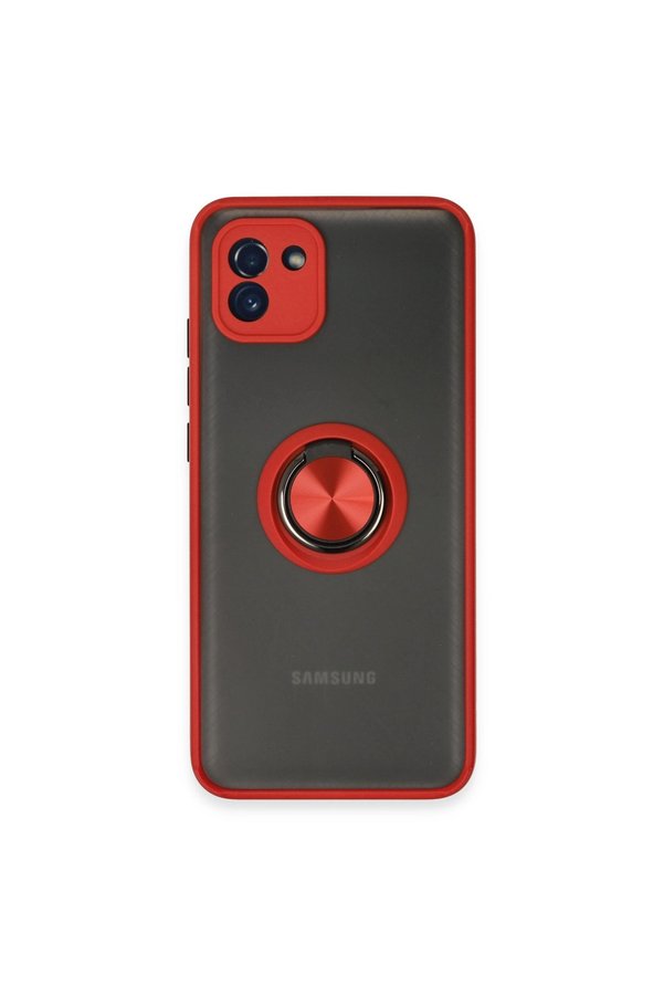 Evimdeyokyok Samsung Galaxy A03 Kılıf Montreal Yüzüklü Silikon Kapak - Kırmızı