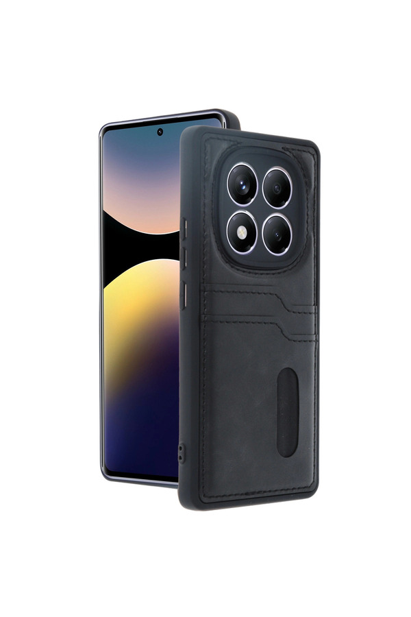 Evimdeyokyok Xiaomi Redmi Note 14 Pro 5G Kılıf Sara Kartvizitli Deri Kılıf - Siyah