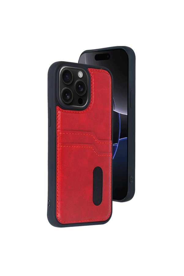 Evimdeyokyok Apple İphone 14 Pro Max Kılıf Sara Kartvizitli Deri Kılıf - Kırmızı