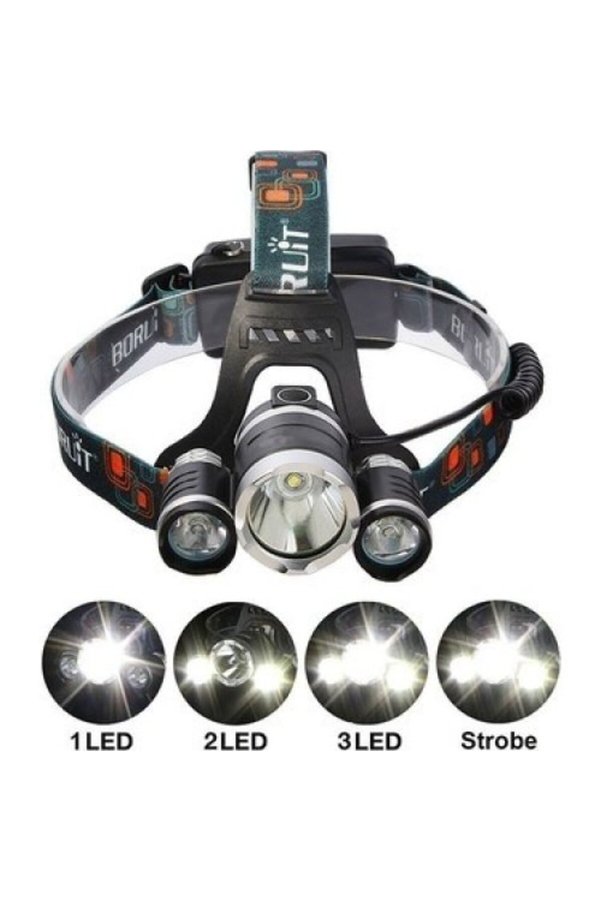 Ethab Ticaret Boruit T6 Kafa Feneri 5000 Lumens 3Xcree Xm-T6+2R5 Lamba Led Kamp Lambası