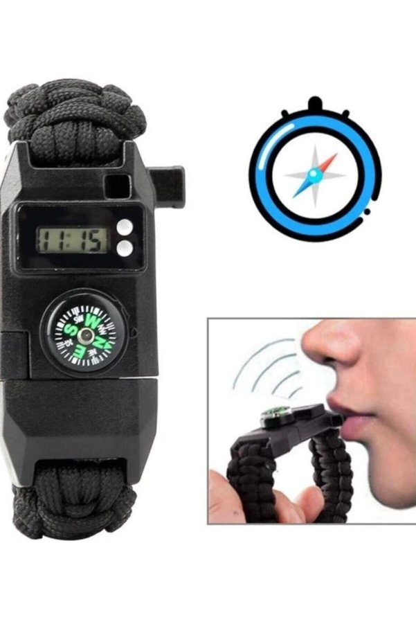 Ethab Ticaret Glb-Stl41414 Paracord Dijital Saat Düdük Hayatta Kalma Kamp Bilekliği
