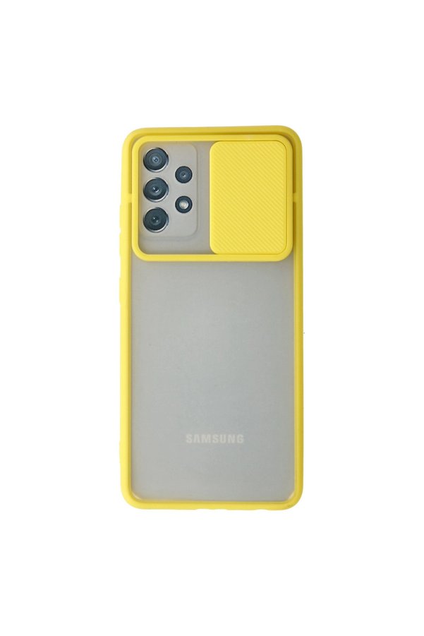 Evimdeyokyok Samsung Galaxy A72 Kılıf Palm Buzlu Kamera Sürgülü Silikon - Sarı