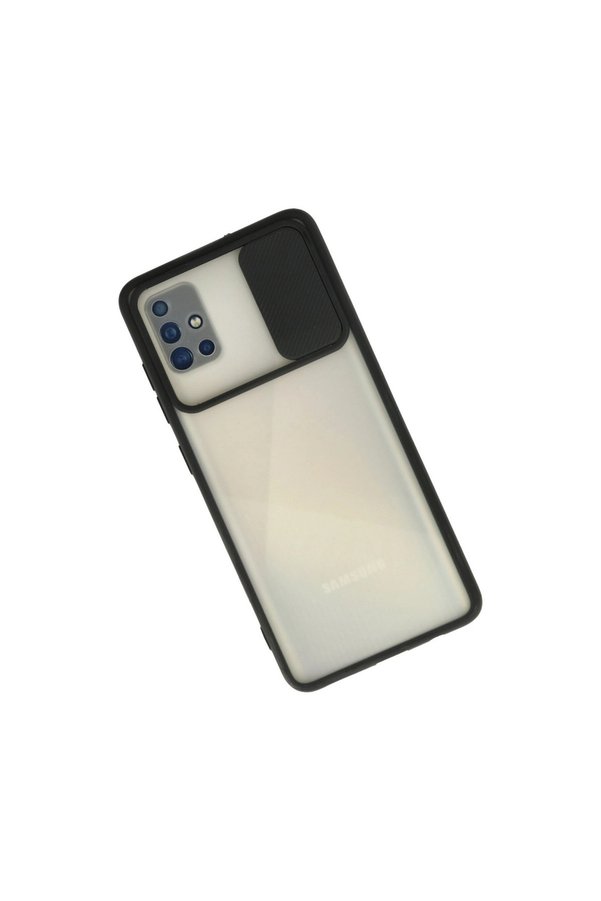 Evimdeyokyok Samsung Galaxy A71 Kılıf Palm Buzlu Kamera Sürgülü Silikon - Siyah