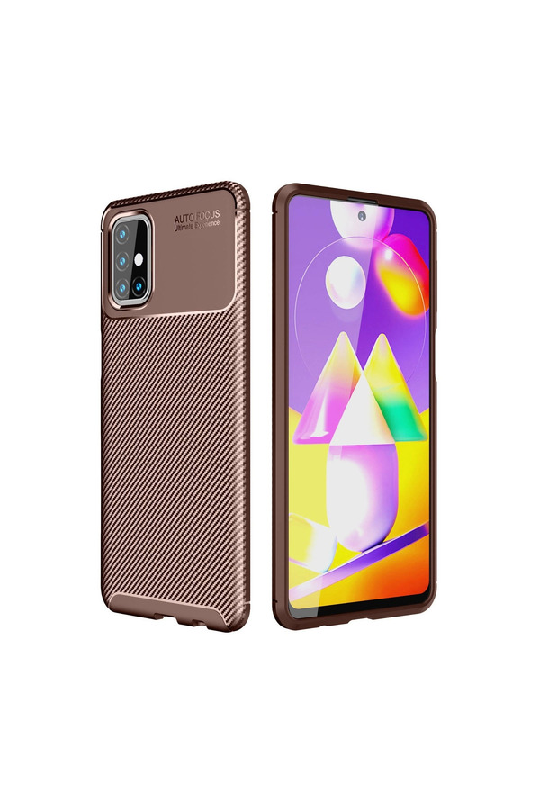 Evimdeyokyok Samsung Galaxy M31S Kılıf Auto Focus Karbon Kapak - Kahverengi