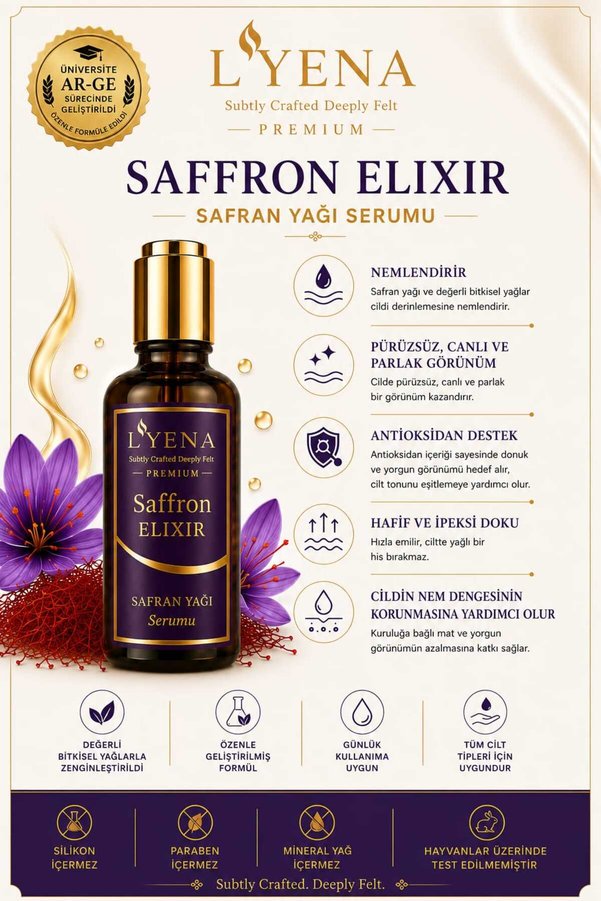 Lyena Premium Saffron Elixir Safran Yağı Cilt Bakım Serumu 50 Ml – Canlı Ve Parlak Görünüm Destekleyici Serum