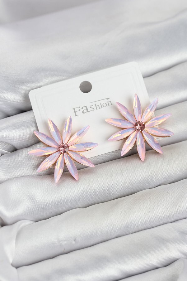 Evimdeyokyok Pembe Kristal Taşlı Lotus Model Kadın Küpe Tj-Bkp11927