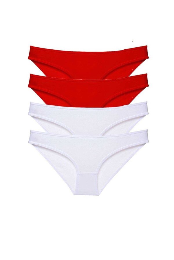 Ethab Ticaret Glb-Stl41414 4 Adet Süper Eko Set Likralı Kadın Slip Külot Kırmızı Beyaz
