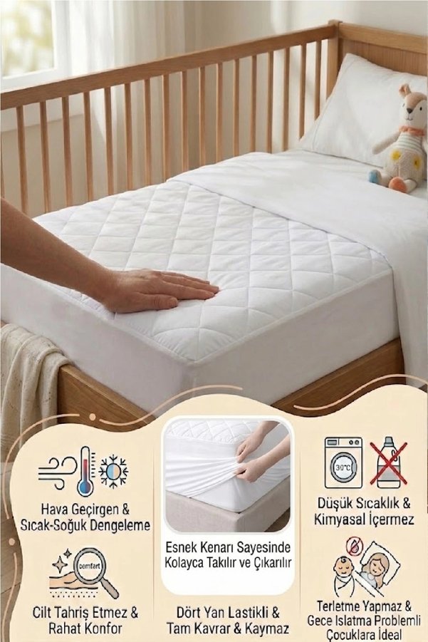 Evony 60X120 Cm Hava Geçiren Kapitoneli Bebe Fitted Yatak Koruyucu Alez