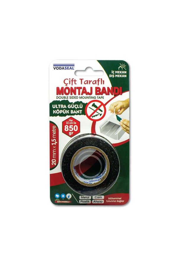 Ethab Ticaret Ultra Güçlü Çift Taraflı Köpük Bant 20 Mm X 1,5 Metre