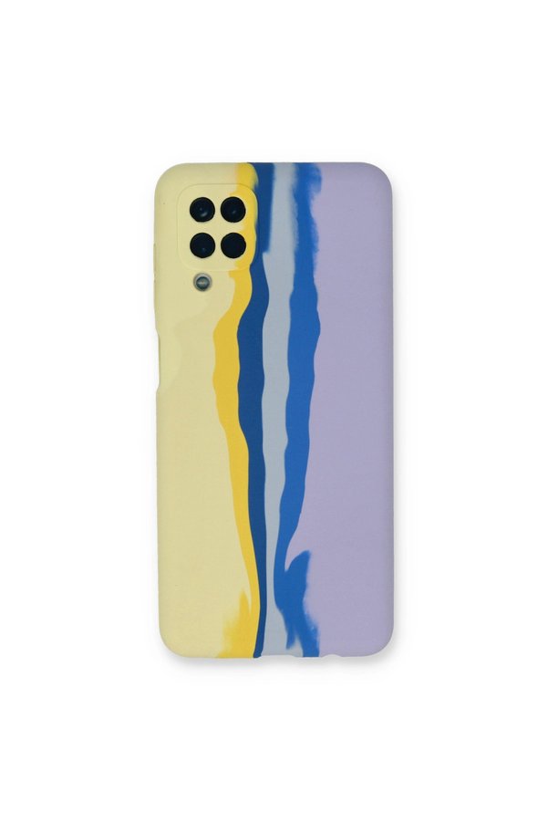 Evimdeyokyok Samsung Galaxy A22 Kılıf Ebruli Lansman Silikon - Sarı-Lila