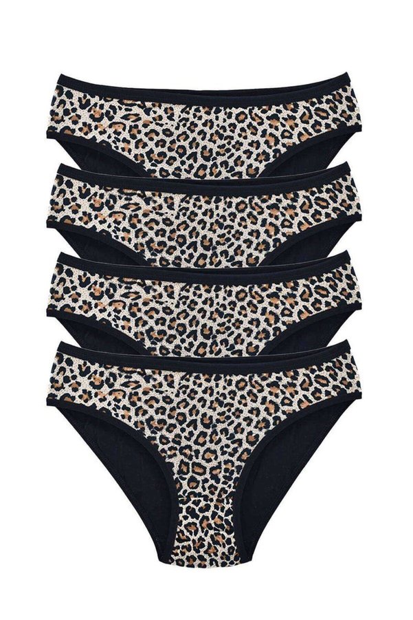 Ethab Ticaret Glb-Stl41414 4 Adet Leopar Desenli Likralı Yumuşak Dokulu Kadın Slip Külot