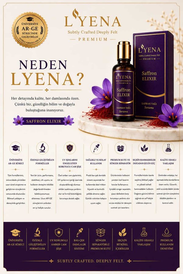 Lyena Premium Saffron Elixir Safran Yağı Cilt Bakım Serumu 50 Ml – Canlı Ve Parlak Görünüm Destekleyici Serum