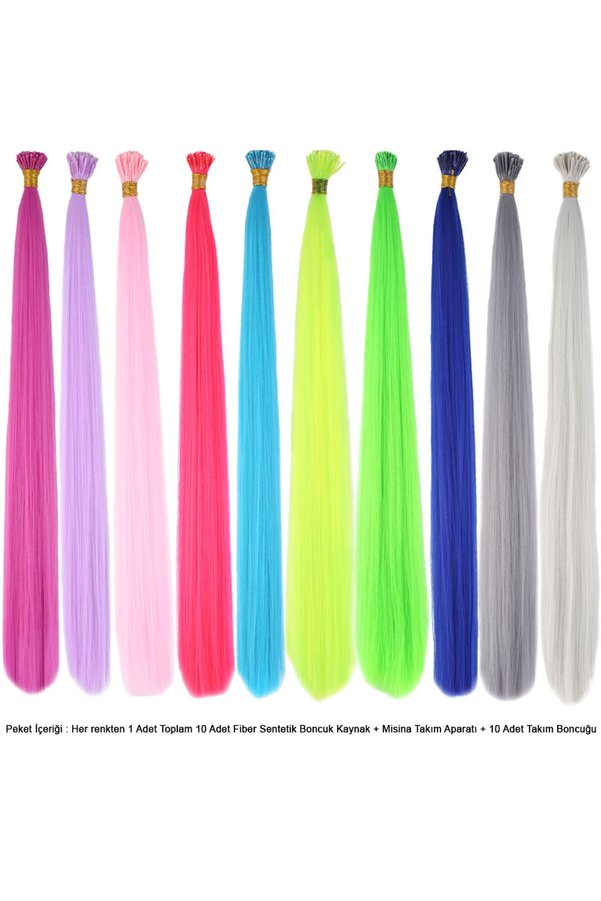 Ethab Ticaret 10 Adet Karışık Renkli Fiber Sentetik Kaynaklık 60Cm + Misina Takım Aparatı Ve Boncuğu
