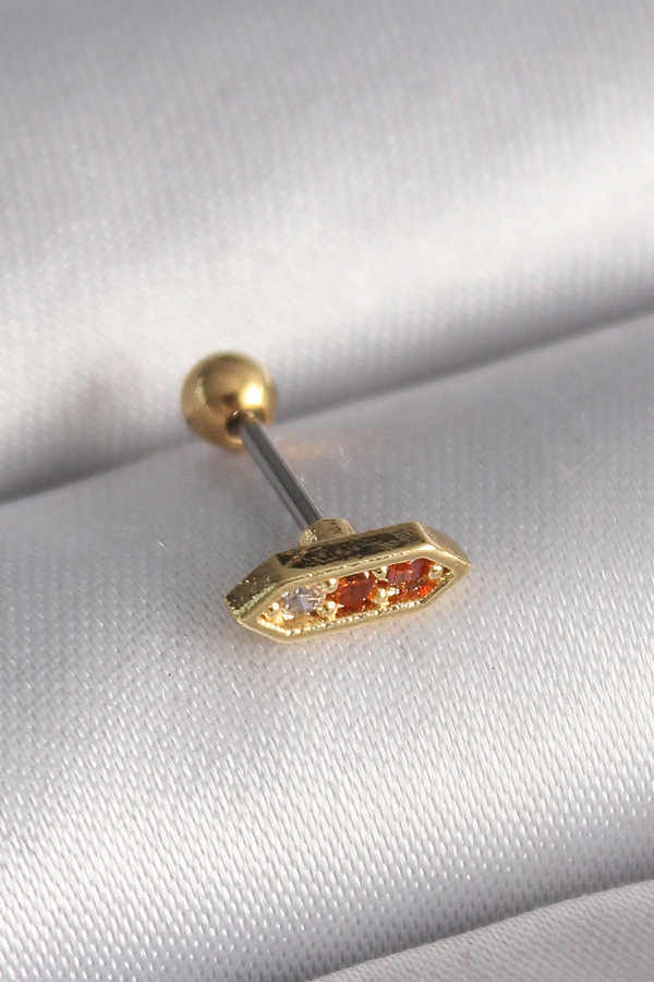 Ethab Giyim 316L Çelik Gold Renk Turuncu Zirkon Taşlı Tragus Piercing 5886 - Glst6911-8181