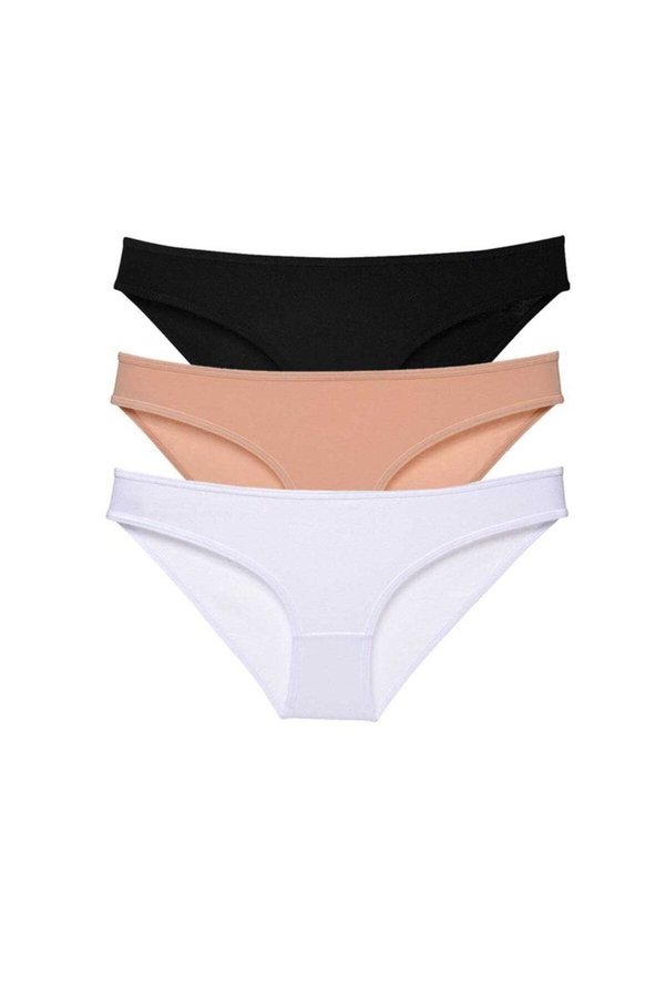 Ethab Ticaret Glb-Stl41414 3 Adet Süper Eko Set Likralı Kadın Slip Külot Siyah Ten Beyaz