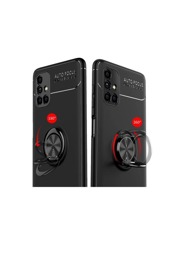 Evi̇mdeyokyok Samsung Galaxy M51 Kılıf Range Yüzüklü Si̇li̇kon - Si̇yah-Kırmızı