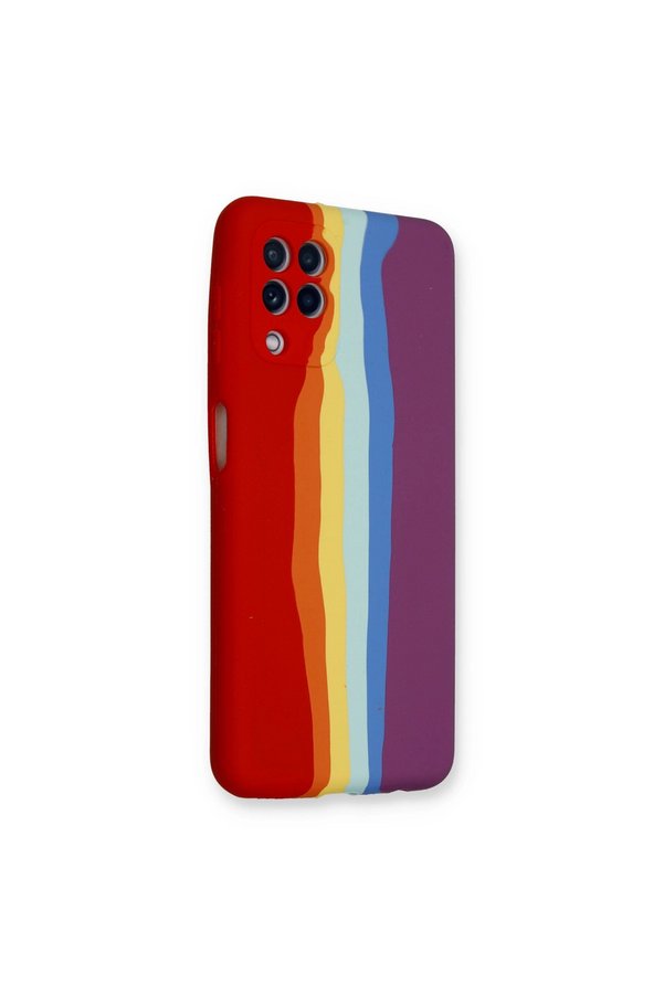 Evimdeyokyok Samsung Galaxy A22 Kılıf Ebruli Lansman Silikon - Kırmızı-Mor