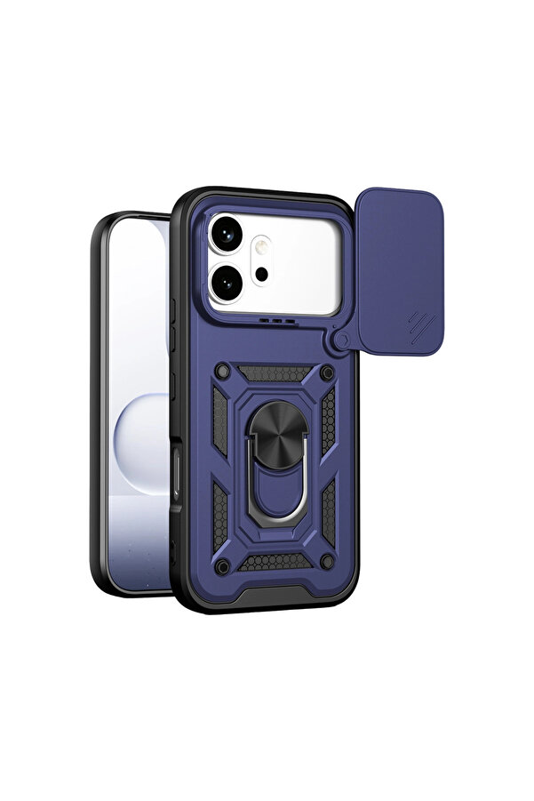 Evimdeyokyok Huawei Honor 600 Pars Lens Yüzüklü Silikon - Lacivert