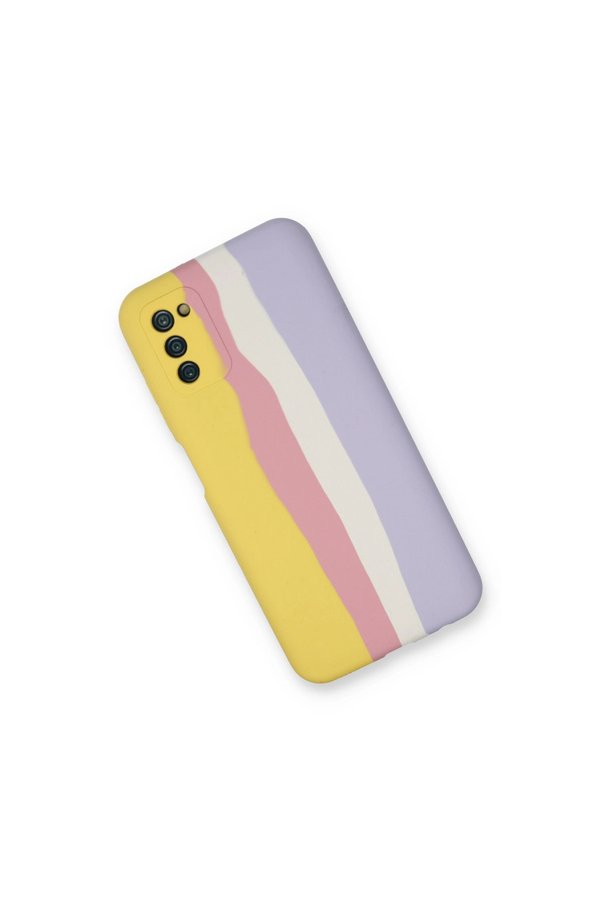Evimdeyokyok Samsung Galaxy A03S Kılıf Ebruli Lansman Silikon - Sarı-Mavi