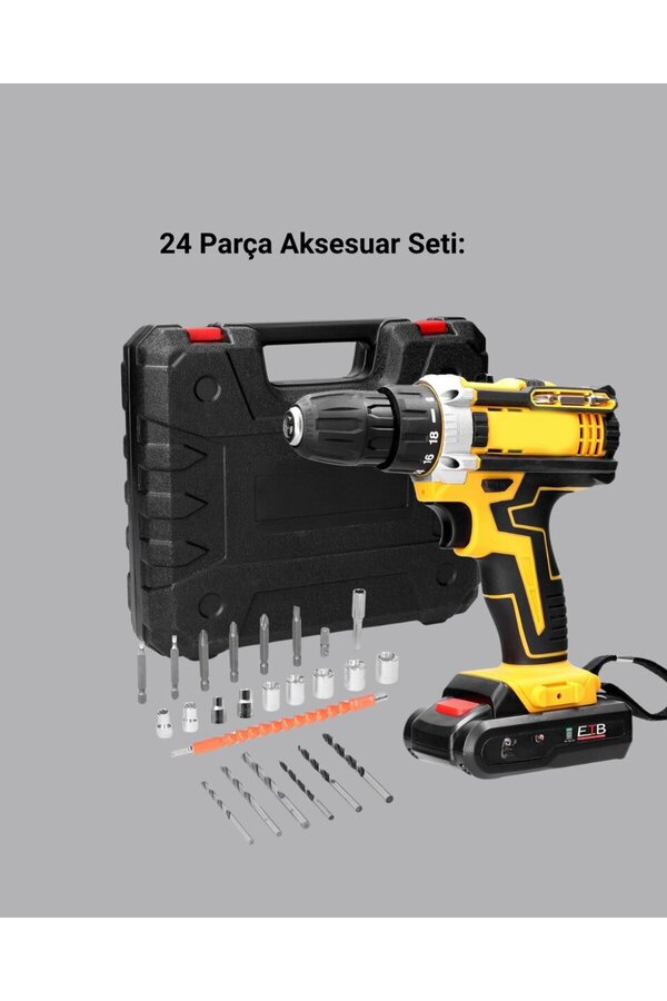 Velanzo Şarjlı Darbeli Matkap Seti – 2 Bataryalı 24W Güç 24 Parça Aksesuar Led Işı - Vlzn9318-766