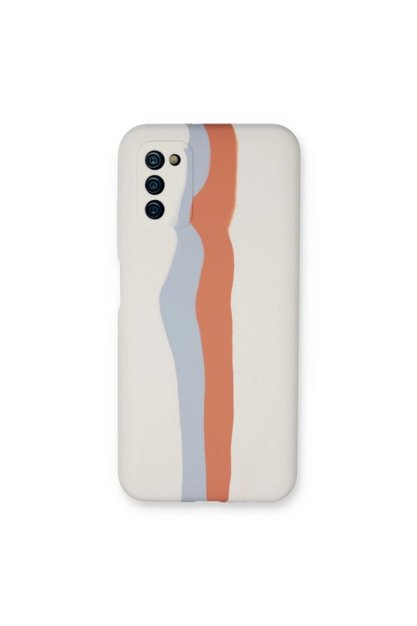 Evimdeyokyok Samsung Galaxy A03S Kılıf Ebruli Lansman Silikon - Beyaz-Turuncu