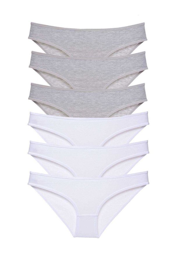 Ethab Ticaret Glb-Stl41414 6 Adet Süper Eko Set Likralı Kadın Slip Külot Gri Beyaz