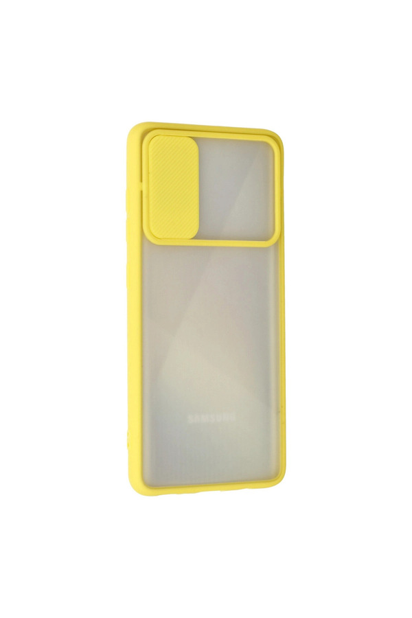 Evimdeyokyok Samsung Galaxy A71 Kılıf Palm Buzlu Kamera Sürgülü Silikon - Sarı
