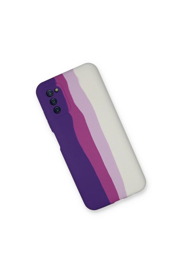 Evimdeyokyok Samsung Galaxy A03S Kılıf Ebruli Lansman Silikon - Mor-Beyaz