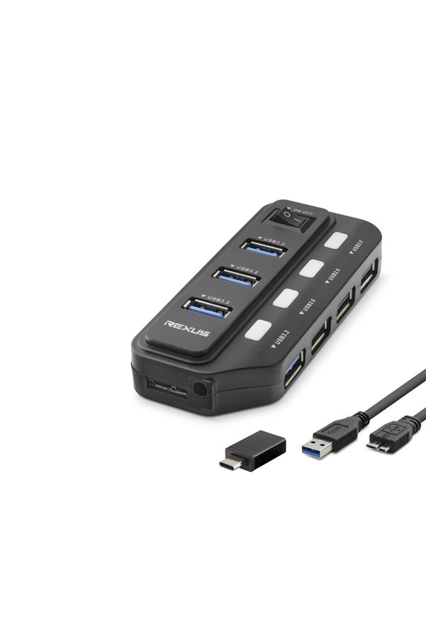 Evimdeyokyok Usb Type-C 3.2 Gen1 Anahtarlı Hub 7 Port 5 Gbps Siyah U332
